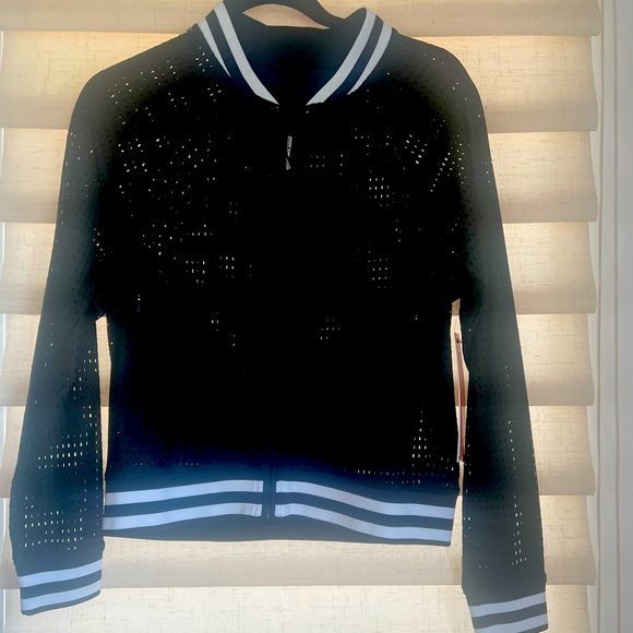 NWT Good American Mesh Bomber Performance Jacket Size M (2) Black White - Picture 2 of 7